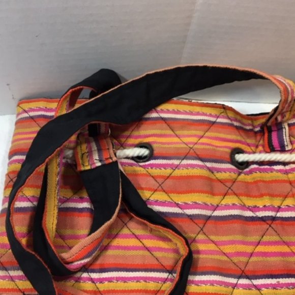 Boho Quilted Multi-Colored Drawstring Backpack Shoulder Bag 14"x9"x16.5" - Picture 15 of 16